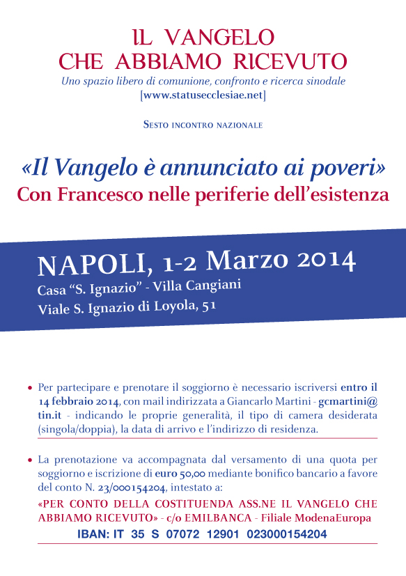 saluto per l’assemblea della rete “Il Vangelo che abbiamo ricevuto”, Napoli 1-2 marzo 2014